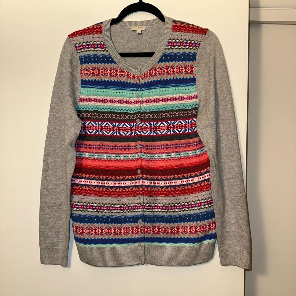 Talbots Medium Colorful Button Down Womens Cardigan Sweater Fair Isle EUC